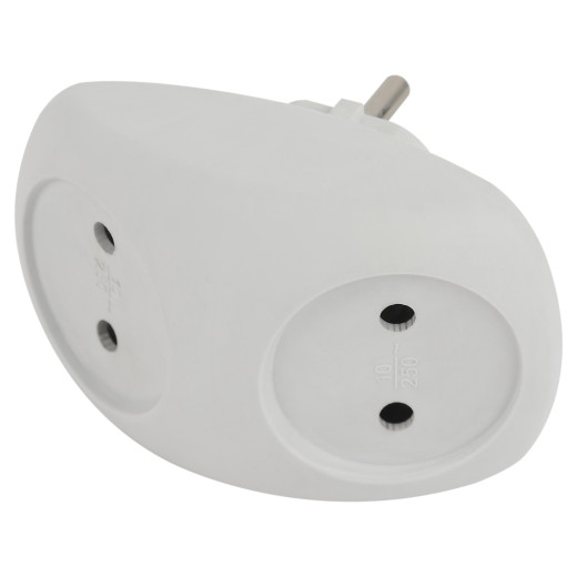 Разветвитель электрический ЭРА SPx-2-W на 2 розетки без заземления 10А белый