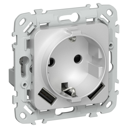 FLITE Роз.с з/к/ш 16А USB AA 3,1А б/к РСЮша11-1-ФлА ал. IEK