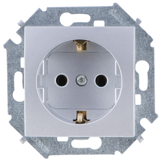 Simon 15 Алюминий Розетка 2P+E Schuko, 16А, 250В, винт.заж.