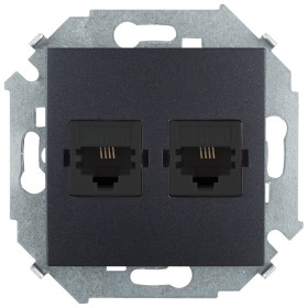 Simon 15 Графит Розетка телефонная двойная 2хRJ11, винт. зажим