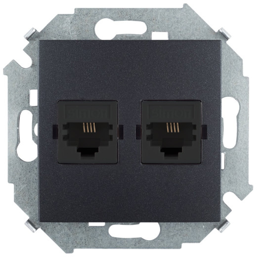 Розетка телефонная двойная 2хRJ11, винтовой зажим, графит