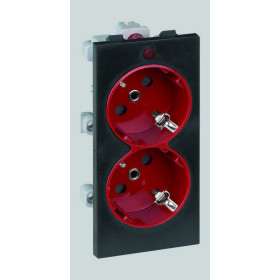 Simon Connect Графит/Красная Розетка двойная, 2к+з Schuko, 16А, 250В, Cima-модуль 52x108 мм