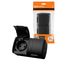 TDM Розетка двойная 2П+3 открытой установки IP54 16А с крышкой графит 