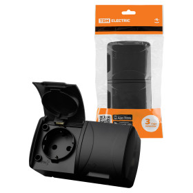 TDM Розетка двойная 2П+3 открытой установки IP54 16А с крышкой графит 