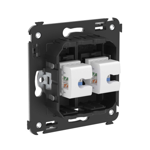 Компьютерная розетка RJ-45 без шторки в стену, кат.5е двойная, Avanti, черный матовый