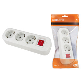 TDM Колодка розеточная 3 гнезда 2П+3 c выключателем 16А 250В белая