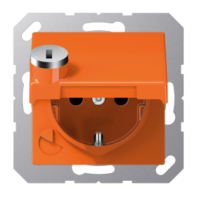 JUNG SCHUKO-розетка  с крышкой и замком, оранжевая