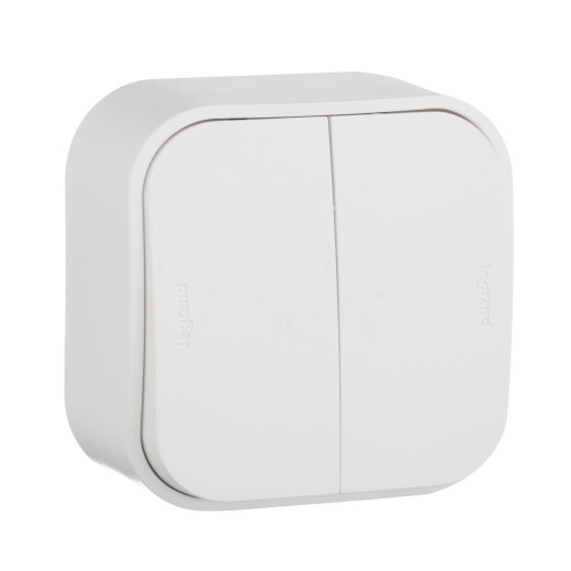 Переключатель двухклавишный - Legrand Quteo - IP20 10A 250В винтовые зажимы накладной монтаж - белый