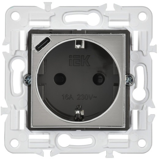 SKANDY Роз. с з/к/ш 16А с USB C 18Вт SK-R17N никель IEK