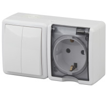ЭРА Блок розетка с выключателем Эксперт 11-7402-01 двойной IP54 16A-10AX-250В ОУ белый