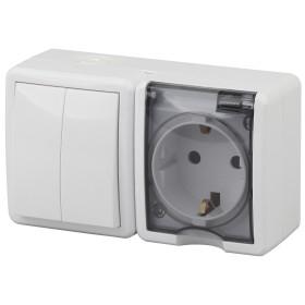 ЭРА Блок розетка с выключателем Эксперт 11-7402-01 двойной IP54 16A-10AX-250В ОУ белый