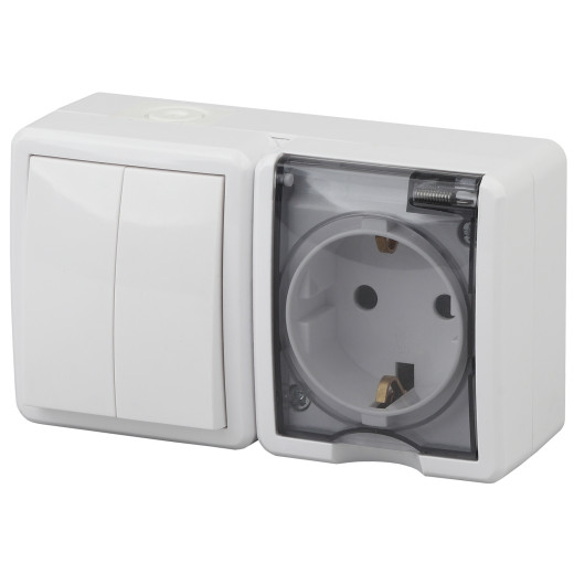 Блок розетка с выключателем ЭРА Эксперт 11-7402-01 двойной IP54 16A-10AX-250В ОУ белый