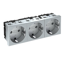OBO Bettermann Розетка силовая 0° тройная 3х2К+З, 3 модуля Modul45, 45х135 мм, со шторками, 16А 250В алюминиевый