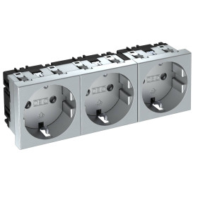 OBO Bettermann Розетка силовая 0° тройная 3х2К+З, 3 модуля Modul45, 45х135 мм, со шторками, 16А 250В алюминиевый