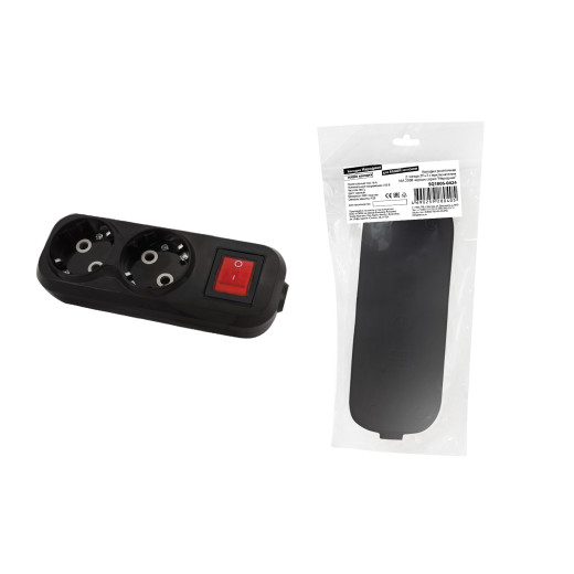 Колодка розеточная 2 гнезда 2П+3 c выключателем 16А 250В черная серии 