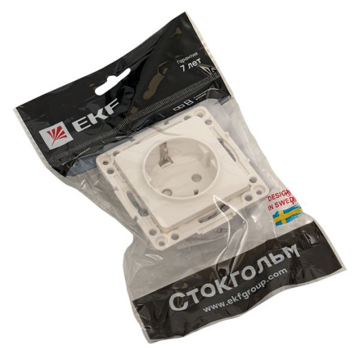 Стокгольм Механизм Розетки 1-местной с/з 16А винтовые клеммы белый с защ. штор. EKF PROxima