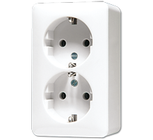 JUNG Штепсельная розетка SCHUKO для накладного монтажа, 16A 250V ~ сдвоенная белая