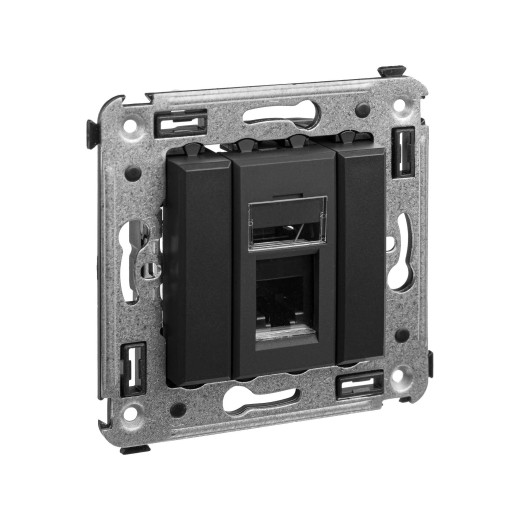 Телефонная розетка RJ-12 в стену одинарная, Avanti, черный матовый