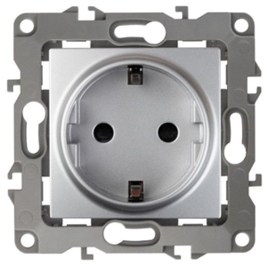 Розетка ЭРА Серия 12 12-2001-03 с заземлением 2P+E Schuko 16A-250В IP20 без м.лапок алюминий