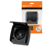 TDM Розетка 2П+З открытой установки IP54 16А с крышкой графит 