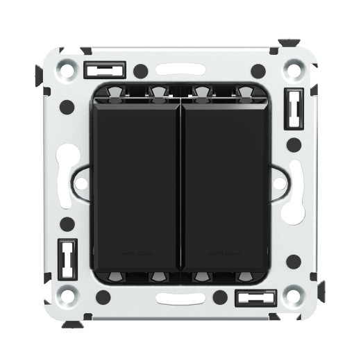 Выключатель двухклавишный в стену, Avanti, черный квадрат