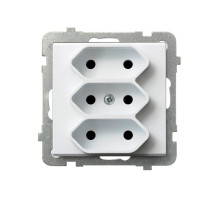 Ospel Sonata Белый Розетка 3-я (в одну коробку) для узких вилок б/з EURO, без рамки
