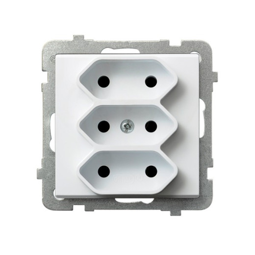 Ospel Sonata Белый Розетка 3-я (в одну коробку) для узких вилок б/з EURO, без рамки