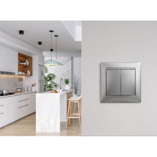 Выключатель двухклавишный - Legrand Valena - 10А 250В схема 5 безвинтовые зажимы - алюминий