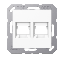 JUNG Kрышка для 2-х разъемов без видимого винта подпружиненная шторка термопласт белый