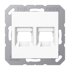 JUNG Kрышка для 2-х разъемов без видимого винта подпружиненная шторка термопласт белый