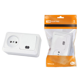 TDM Блок комбинированный выкл. 1-кл. с/п 10А + розетка 2П 10А 250В БКВР IP20 белый 