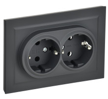 IEK BRITE Графит Розетка 2-м с/з без защ. штор. 16А в сборе РС12-3-БрГ