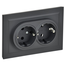 IEK BRITE Графит Розетка 2-м с/з без защ. штор. 16А в сборе РС12-3-БрГ
