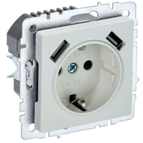 IEK BRITE BASE Жемчуг Розетка с з/к/ш 16А с USB A+A 3,1А РЮш10-2-БрЖ