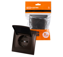 TDM Розетка 2П+З 16А 250В IP44 с крышкой шоколад 