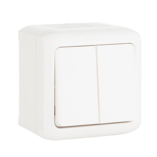 Выключатель двухклавишный - Legrand Quteo - IP44 10А 250В винтовые зажимы накладной монтаж - белый