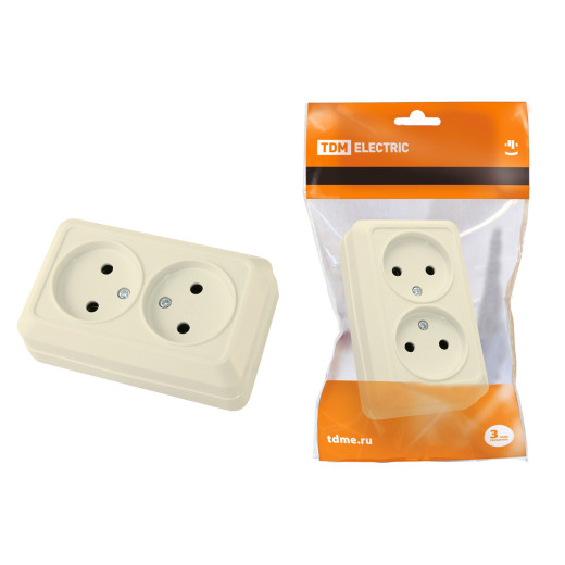 Розетка двойная 2П открытой установки IP20 10А 250В (керамика) сл. кость 