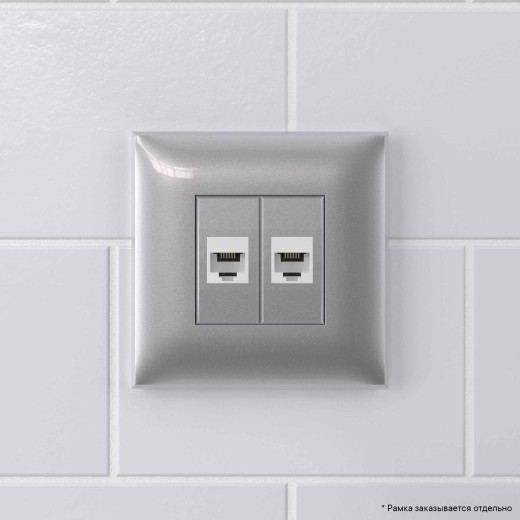 Телефонная розетка RJ-12 без шторки в стену двойная, Avanti, закаленная сталь