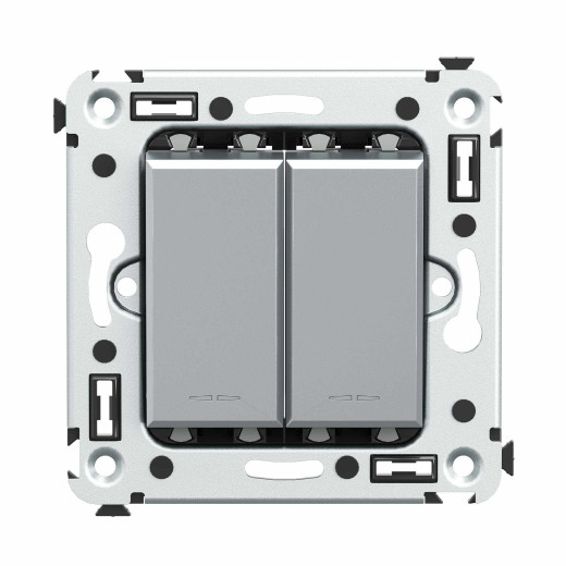 Инвертор двухклавишный в стену, Avanti, закаленная сталь