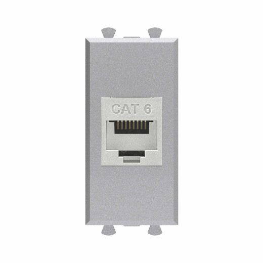 Компьютерная розетка RJ-45 без шторки модульная, кат.6 экранированная, Avanti, закаленная сталь, 1 модуль