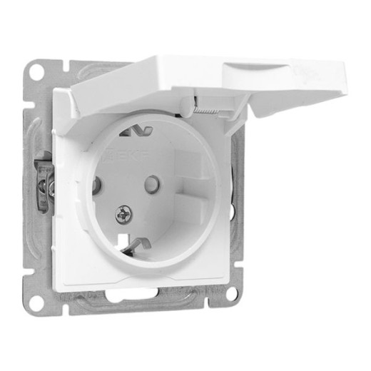 Механизм розетки, 16А, IP44, с заземлением, со шторками, c крышкой, белый Эпика EKF