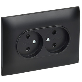 IEK SKANDY Черный Розетка 2-ая б/з с защитными шторками 10А в сборе SK-R09Bl