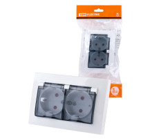 TDM Розетка двойная 2П+З с защ. шт. и прозрачной крышкой 16А 250В IP44 белая 