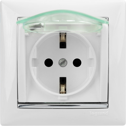 Розетка с заземлением IP44 - Legrand Valena - со шторками с защитной крышкой 16А 250В винтовые зажимы - белый
