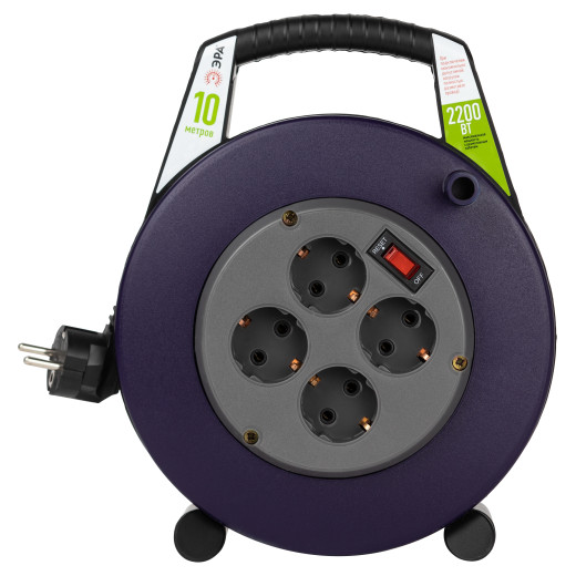 Удлинитель силовой ЭРА BPx-4e-3x1-10m в закрытом корпусе с заземлением с выключателем 4 розетки 10м ПВС 3x1мм2 10А