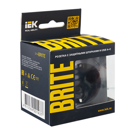 BRITE Роз. с з/к/ш 16А с USB A+C 18Вт РЮш11-1-БрГ граф. IEK