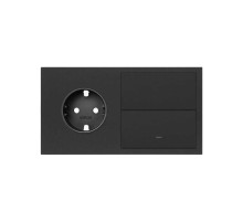 Simon 100 Черный матовый Кит 2 поста, фронт. Накладка на 1 розетку Schuko + 1 клавиша выключателя + 1 заглушка