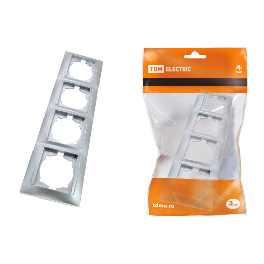 Рамка 4-х постовая горизонтальная серебр. металлик 