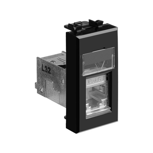 Компьютерная розетка RJ-45 модульная, кат.6 экранированная, Avanti, черный квадрат, 1 модуль
