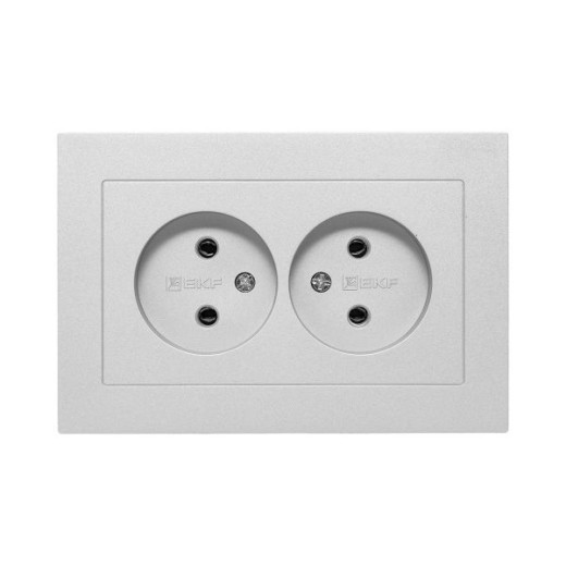 Механизм розетки двойной, 16А, без заземления, без шторок, с рамкой, алюминий Эпика EKF